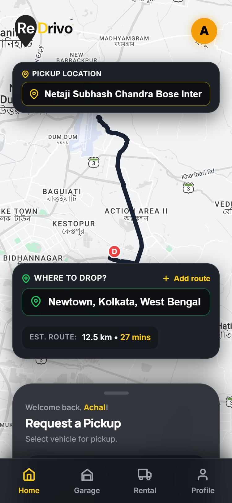 ReDrivo Customer App Interface