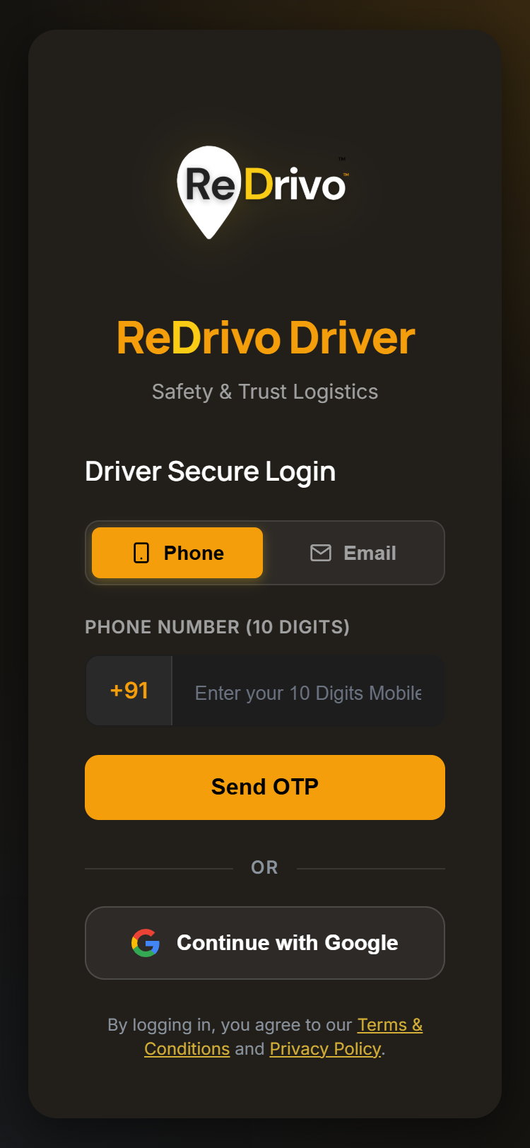 ReDrivo Chauffeur App Active Trip Interface
